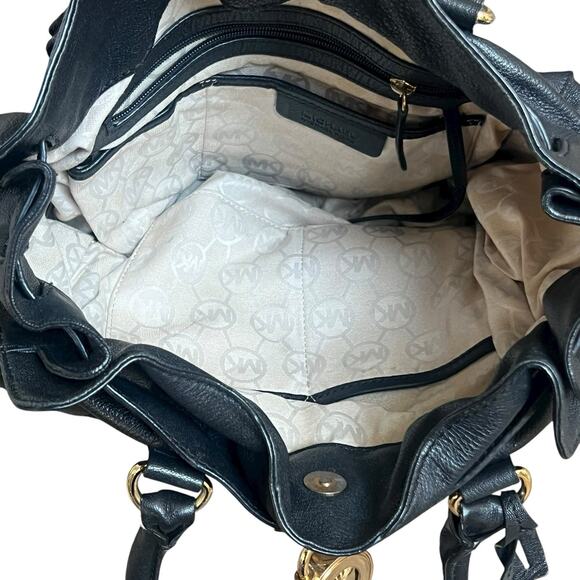 Michael Kors Black Leather Hamilton Moderne Large Satchel Bag Shoulder Tote - Picture 11 of 16